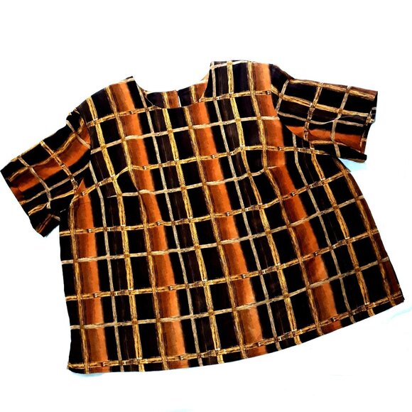 Grove Avenue Women 24 Shell Blouse Brown Short Sleeve Vintage - Picture 1 of 6